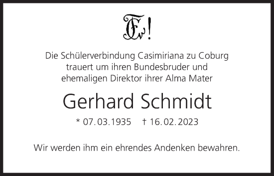 Anzeige von Gerhard Schmidt von MGO