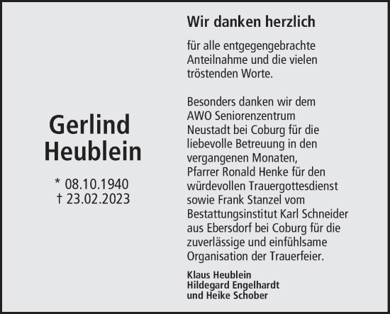 Anzeige von Gerlind Heublein von MGO