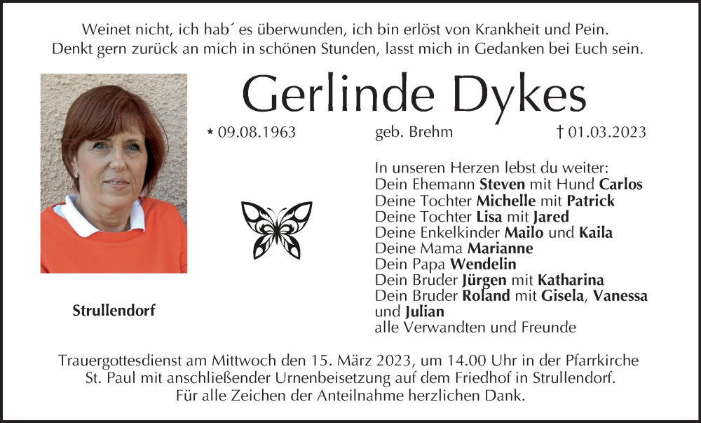  Traueranzeige für Gerlinde Dykes vom 11.03.2023 aus MGO