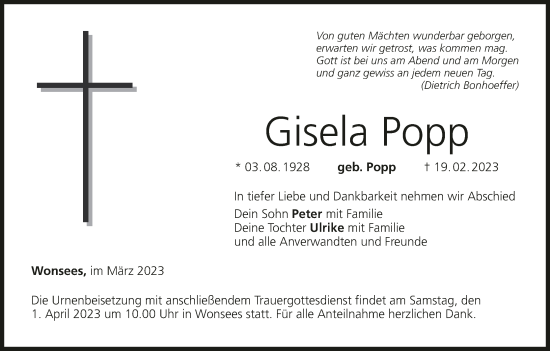 Anzeige von Gisela Popp von MGO