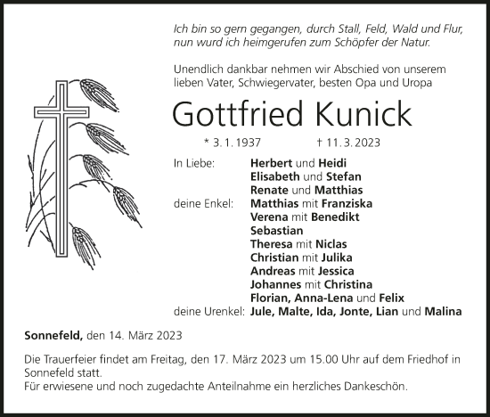 Anzeige von Gottfried Kunick von MGO