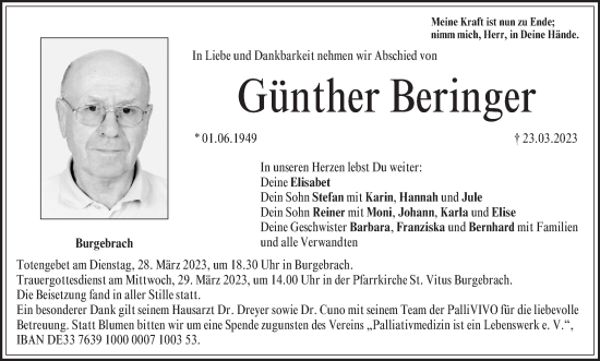 Anzeige von Günther Beringer von MGO
