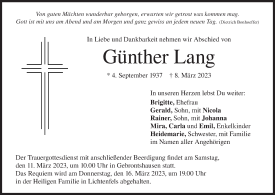 Anzeige von Günther Lang von MGO
