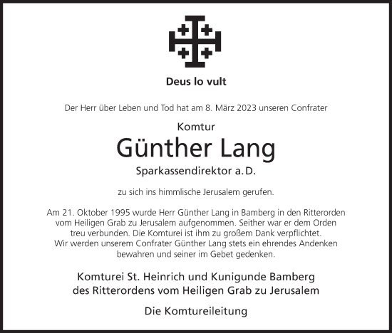 Anzeige von Günther Lang von MGO