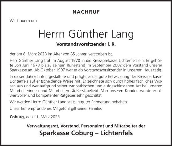 Anzeige von Günther Lang von MGO