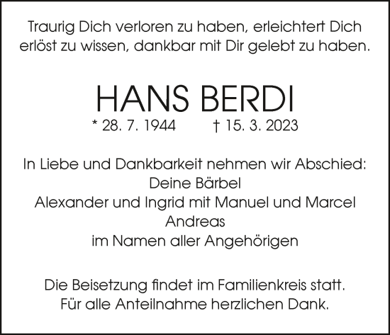 Anzeige von Hans Berdi von MGO
