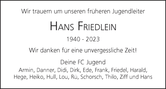 Anzeige von Hans Friedlein von MGO