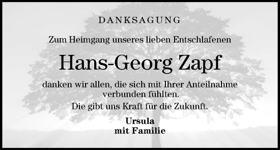Anzeige von Hans-Georg Zapf von MGO
