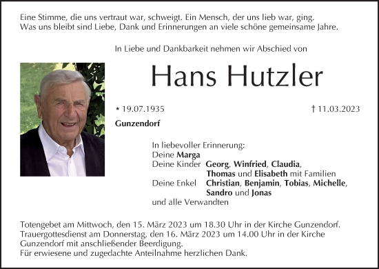 Anzeige von Hans Hutzler von MGO