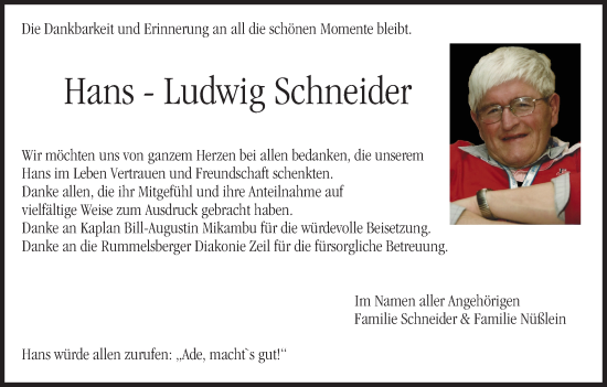 Anzeige von Hans-Ludwig Schneider von MGO