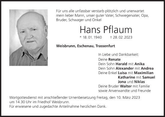 Anzeige von Hans Pflaum von MGO