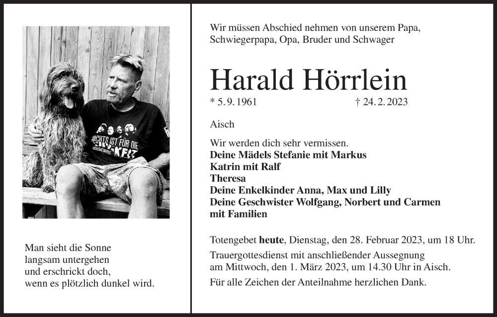  Traueranzeige für Harald Hörrlein vom 28.02.2023 aus MGO