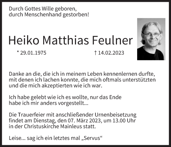 Anzeige von Heiko Matthias Feulner von MGO