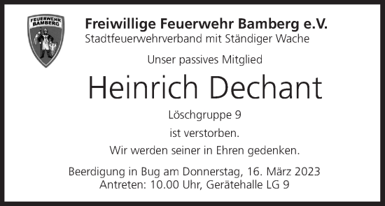 Anzeige von Heinrich Dechant von MGO