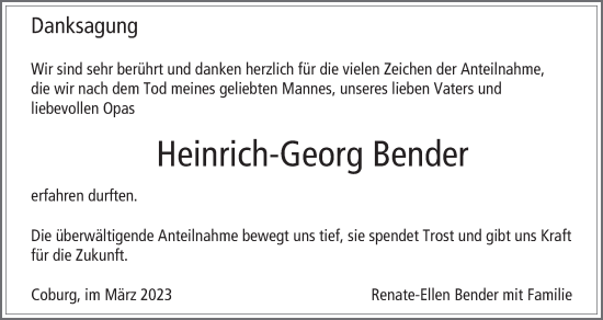 Anzeige von Heinrich-Georg Bender von MGO