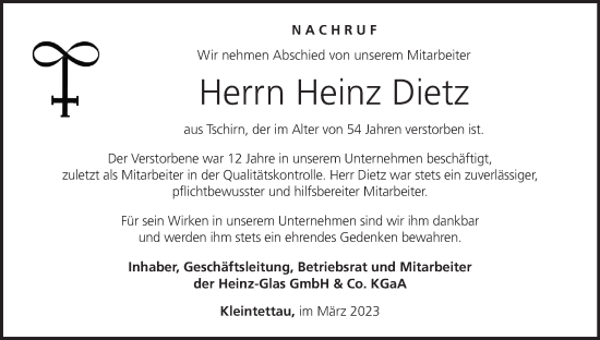 Anzeige von Heinz Dietz von MGO