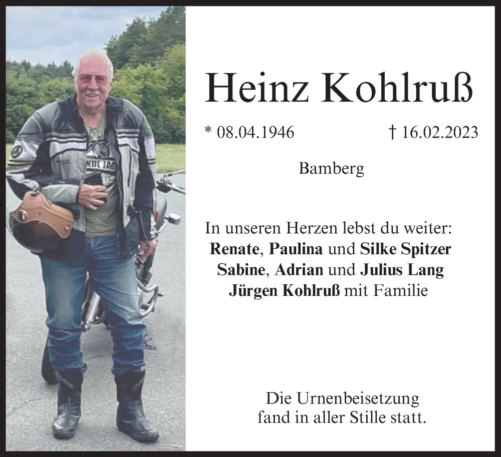  Traueranzeige für Heinz Kohlruß vom 04.03.2023 aus MGO