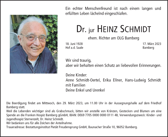 Anzeige von Heinz Schmidt von MGO