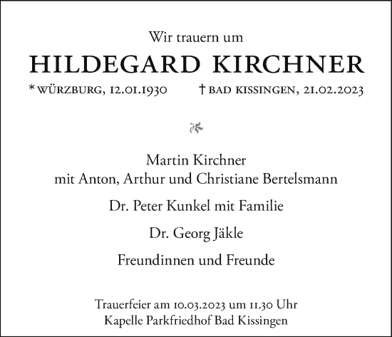 Anzeige von Hildegard Kirchner von MGO