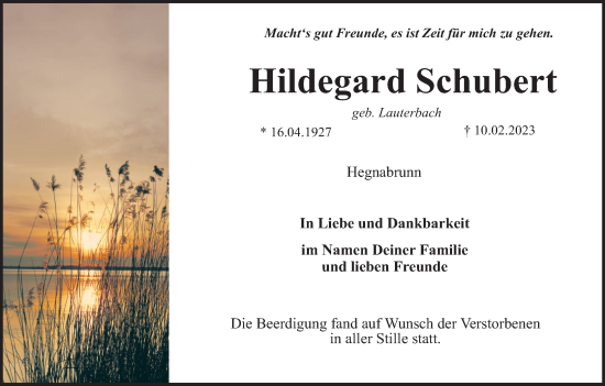 Anzeige von Hildegard Schubert von MGO