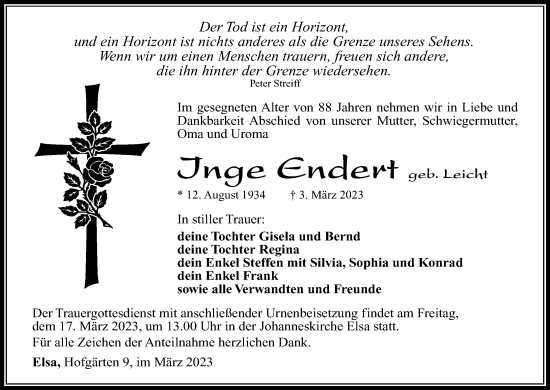 Anzeige von Inge Endert von MGO