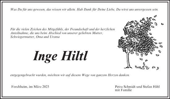 Anzeige von Inge Hiltl von MGO