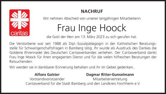 Anzeige von Inge Hoock von MGO