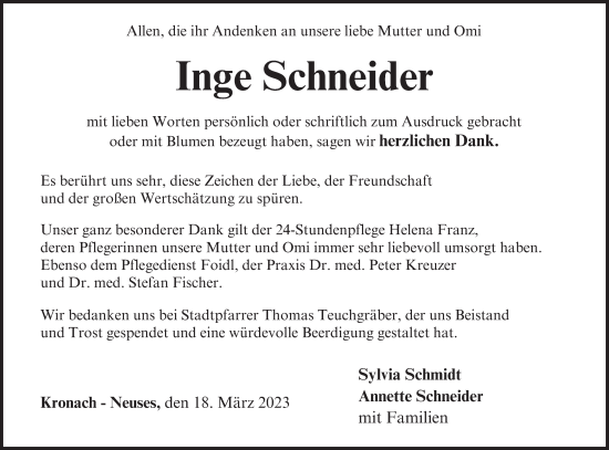 Anzeige von Inge Schneider von MGO