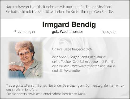 Anzeige von Irmgard Bendig von MGO