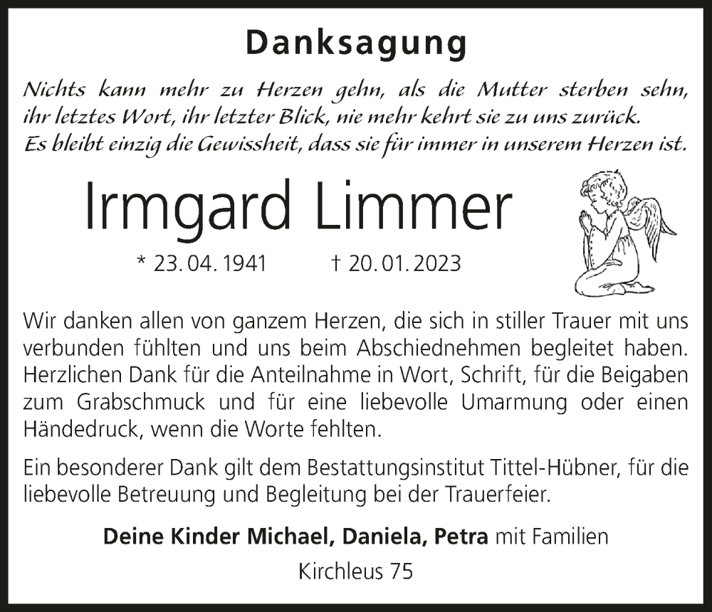  Traueranzeige für Irmgard Limmer vom 04.03.2023 aus MGO