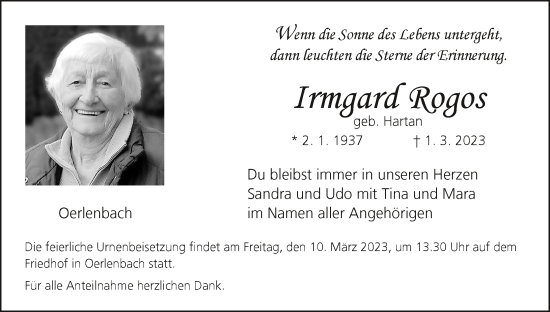 Anzeige von Irmgard Rogos von MGO