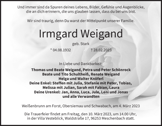 Anzeige von Irmgard Weigand von MGO