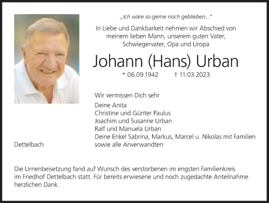 Anzeige von Johann Urban von MGO