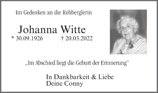 Anzeige von Johanna Witte von MGO