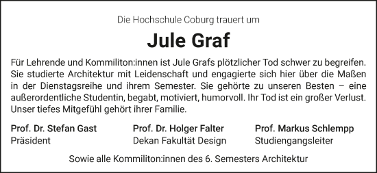Anzeige von Jule Graf von MGO