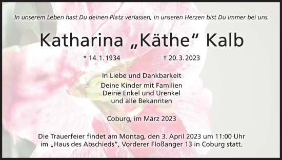 Anzeige von Katharina Kalb von MGO