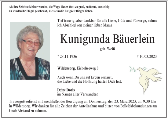 Anzeige von Kunigunda Bäuerlein von MGO