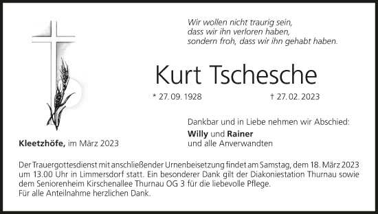 Anzeige von Kurt Tschesche von MGO