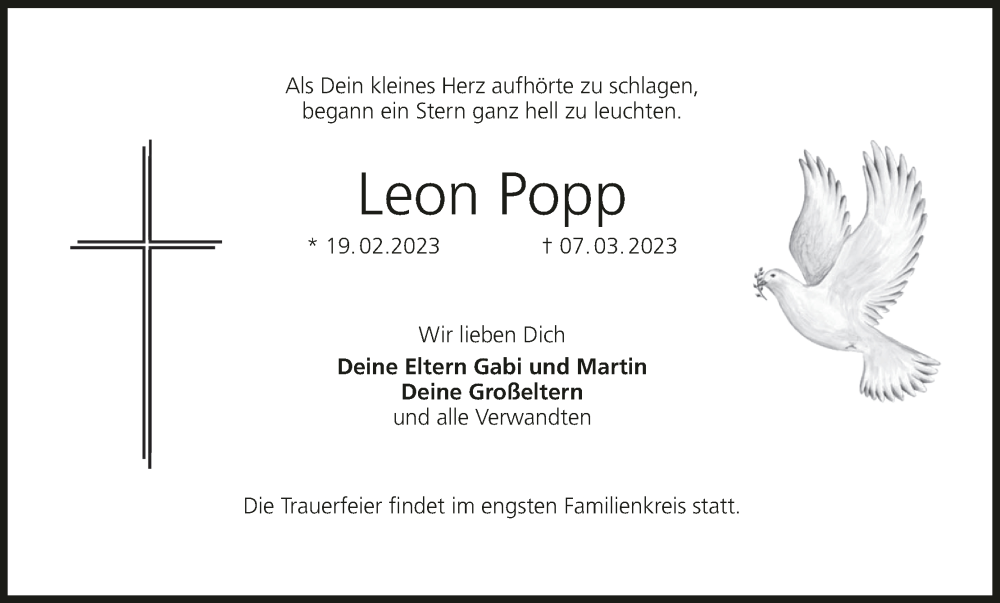  Traueranzeige für Leon Popp vom 11.03.2023 aus MGO