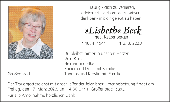 Anzeige von Lisbeth Beck von MGO