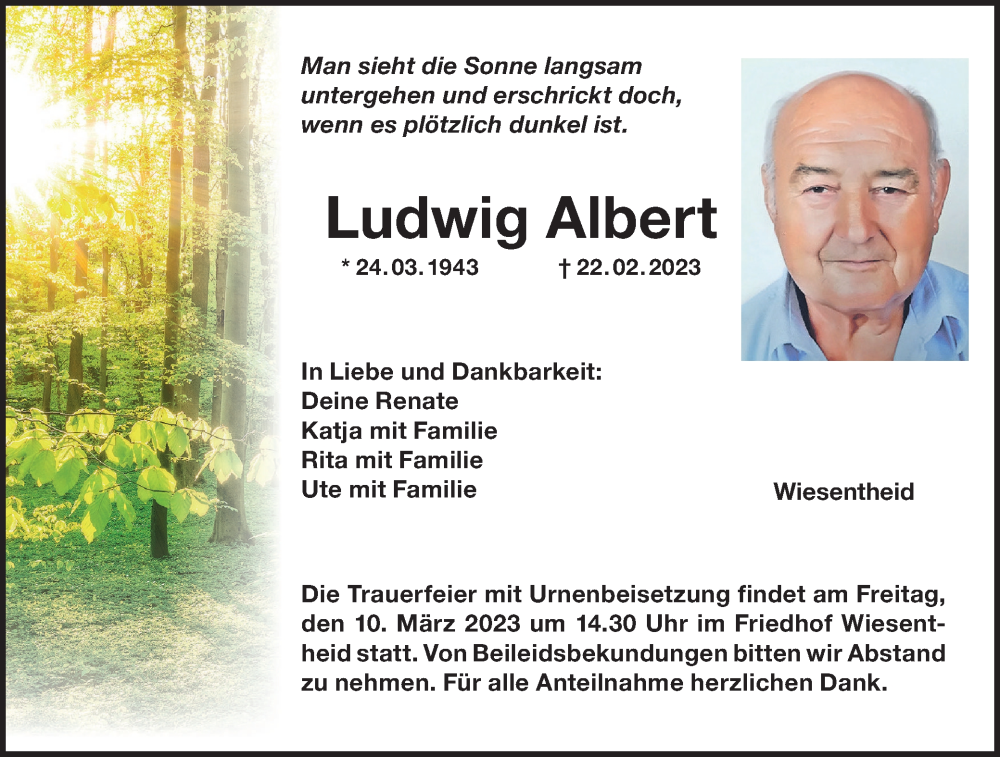  Traueranzeige für Ludwig Albert vom 08.03.2023 aus MGO
