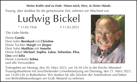 Anzeige von Ludwig Bickel von MGO