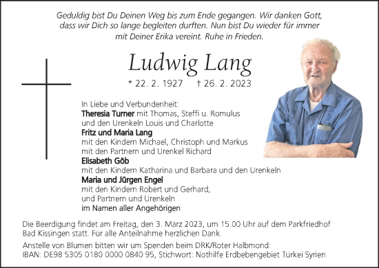 Anzeige von Ludwig Lang von MGO