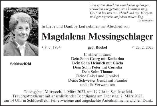 Anzeige von Magdalena Messingschlager von MGO