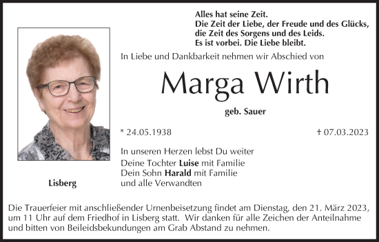 Anzeige von Marga Wirth von MGO