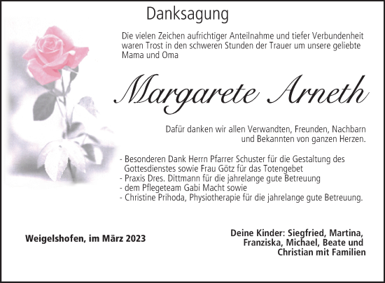Anzeige von Margarete Arneth von MGO