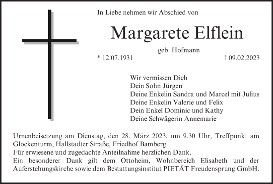 Anzeige von Margarete Elflein von MGO