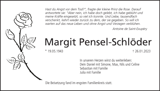Anzeige von Margit Pensel-Schlöder von MGO