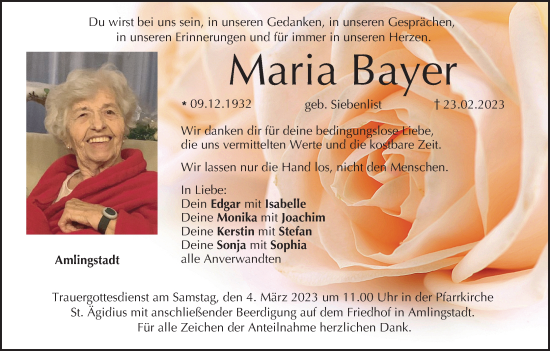 Anzeige von Maria Bayer von MGO