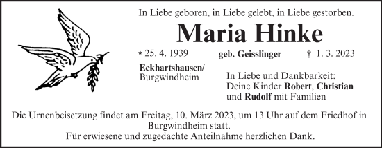 Anzeige von Maria Hinke von MGO